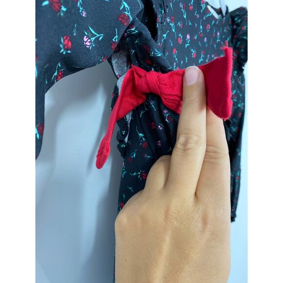Jessica Simpson Girls Black Red Floral Ruffle Long Sleeve Dress NEW Size 4 - Picture 9 of 11